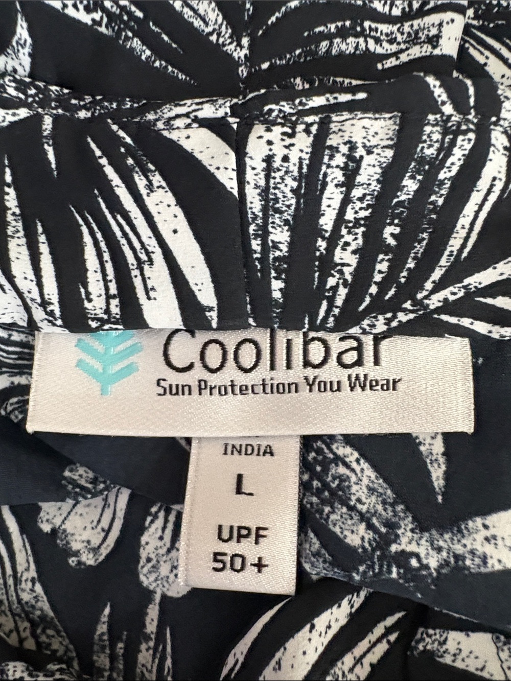 Coolibar Navia Cover-Up Dress L UPF 50+ Black White Tropical Botanical Tie Waist - Picture 5 of 8